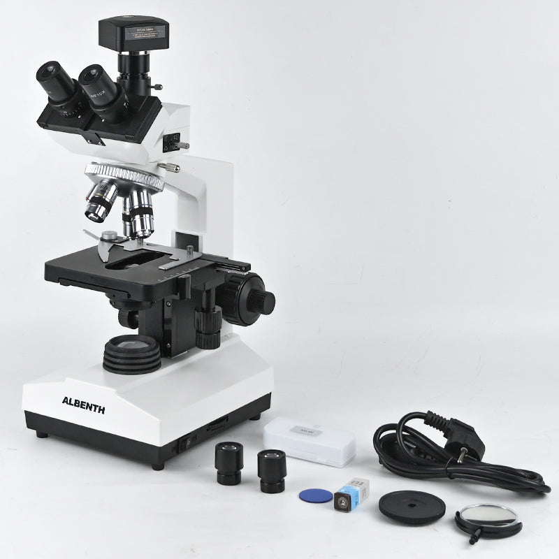 Albenth 40X-1600X FHD Digital Trinocular Biological Lab Microscope With 5MP Camera, 10X 16X Eyepieces, Micrometer Suitable For Laboratories, School Education, Hospital Testing