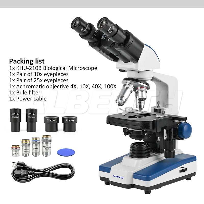 Albenth 40X-2500X Professional LED Brightfield Binocular/Trinocular Microscope Magnification With Dual Layer Mechanical Stage LED Light for Educational Science Lab Microscope