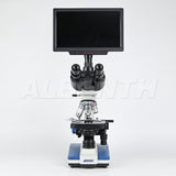 Albenth 2MP/4MP 10" Screen LCD Professional Digital Trinocular Biological Microscope, LED Light 40X-2500X Magnification, Two-Layer Mechanical Stage