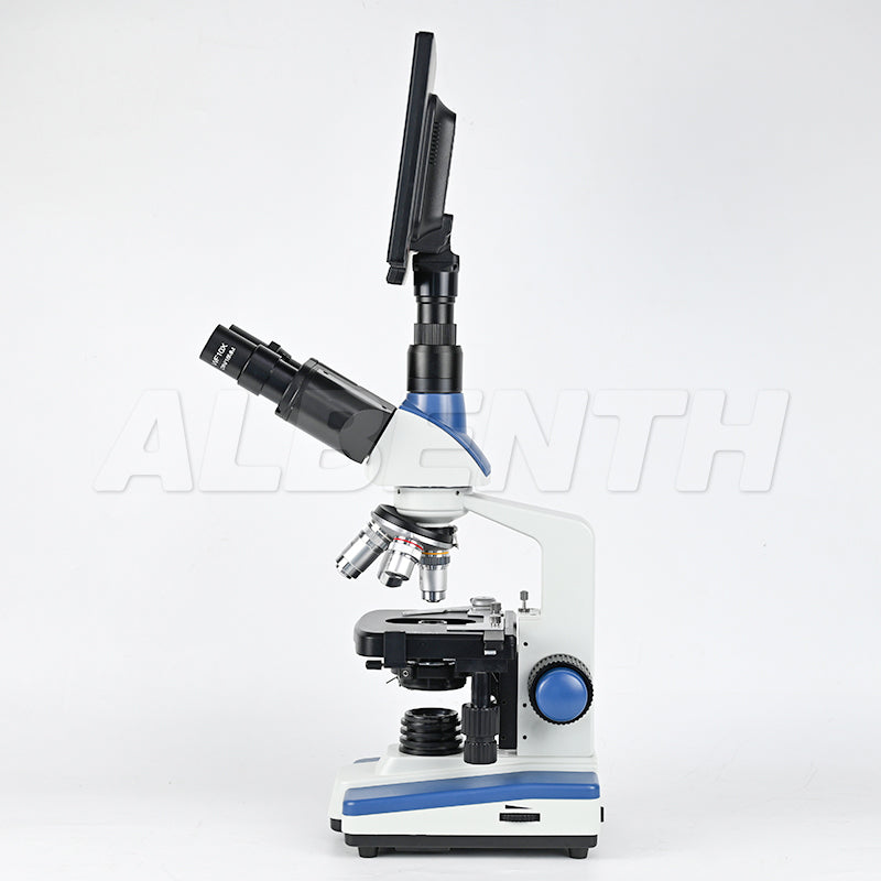 Albenth 2MP/4MP 10" Screen LCD Professional Digital Trinocular Biological Microscope, LED Light 40X-2500X Magnification, Two-Layer Mechanical Stage