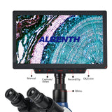 Albenth 2MP/4MP 10" Screen LCD Professional Digital Trinocular Biological Microscope, LED Light 40X-2500X Magnification, Two-Layer Mechanical Stage
