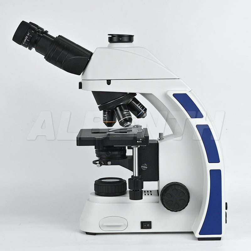 Albenth 40X-1000X Professional Trinocular Research Level Biological Microscope With Infinity Plan Achromatic Objective Coaxial Mechanical Stage LED Transmission Illuminator Koehler Condenser C-type Camera Adapter