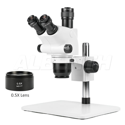 Microscopio trinoculare stereo 6.5x-65x con supporto da tavolo da microscopio super grande