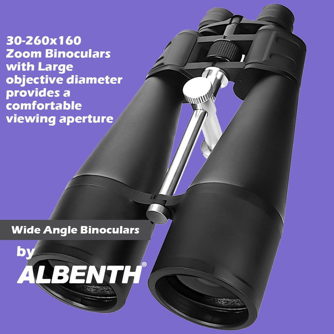 Il binocolo zoom 30-260x160 con ampio diametro obiettivo offre un'apertura di visualizzazione confortevole