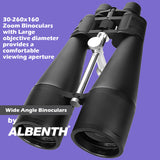 Il binocolo zoom 30-260x160 con ampio diametro obiettivo offre un'apertura di visualizzazione confortevole